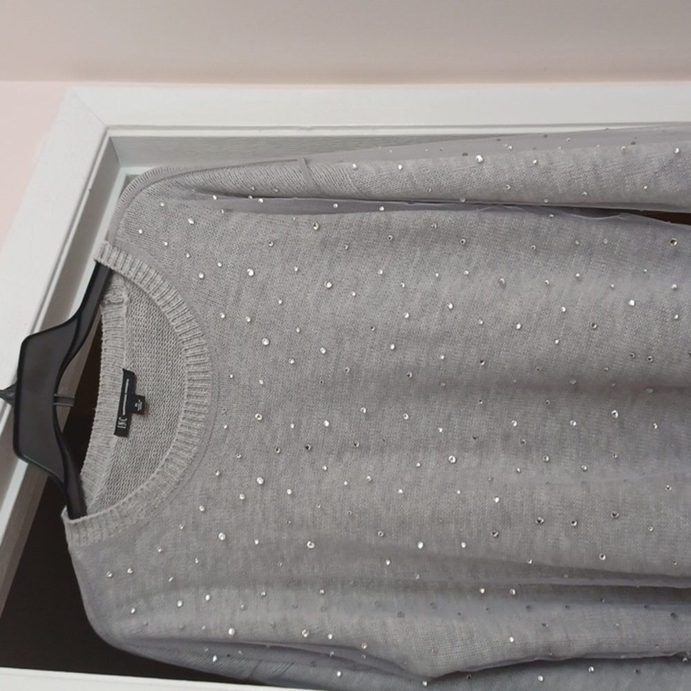 INC Gray Sweater with Tulle and Crystals NWOT - Picture 5 of 6